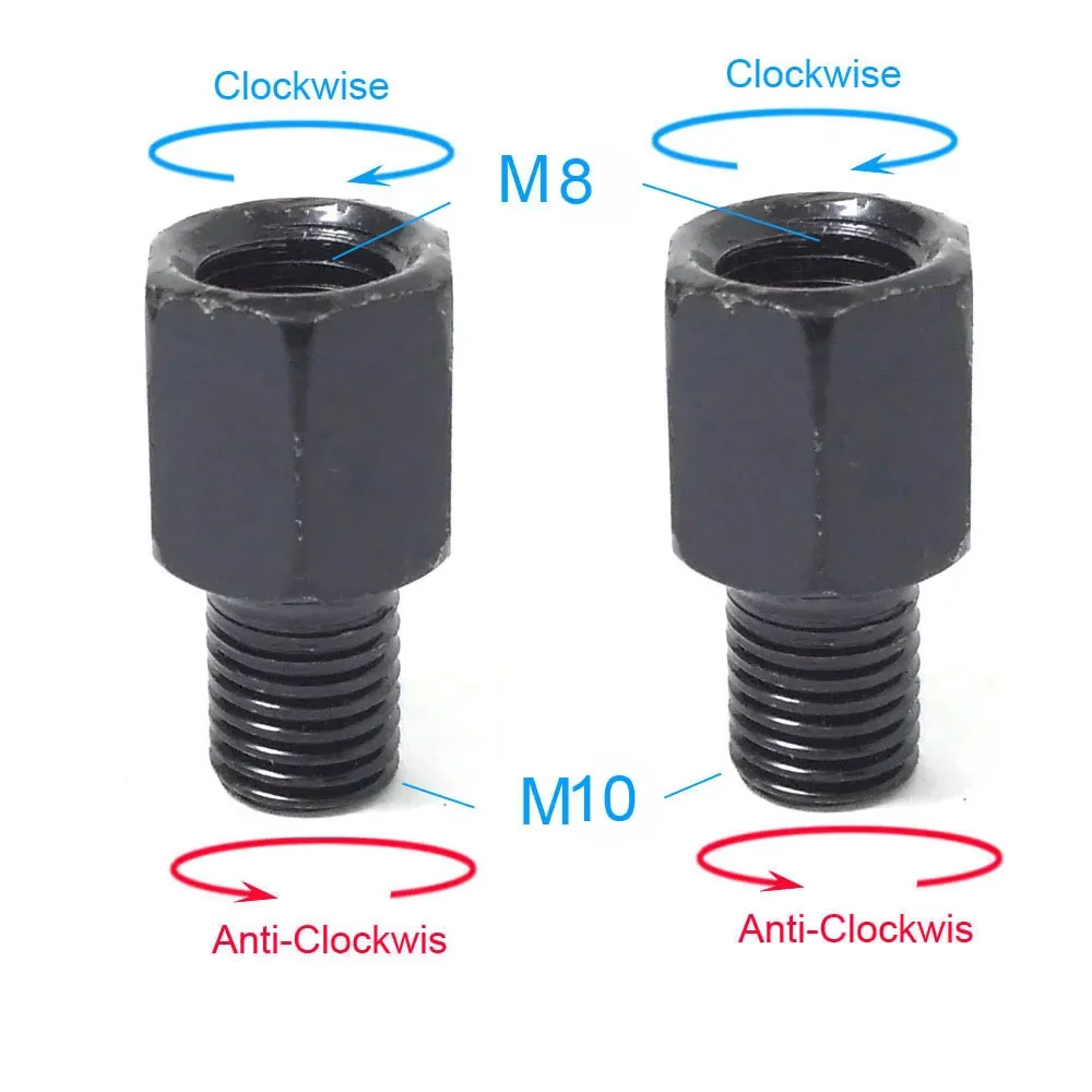 1 Paar schwarze Motorrad-Spiegeladapter M10 10 mm M8 8 mm Rückspiegel Umwandlungsschraube im Uhrzeigersinn Anti-Uhr Rechts-Links-Gewinde