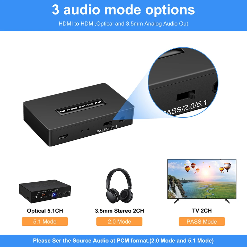 HDMI Audio Extractor Splitter 1080P HDMI Audio Splitter Extractor Converter Optik TOSLINK SPDIF + 3.5Mm Audio Splitter
