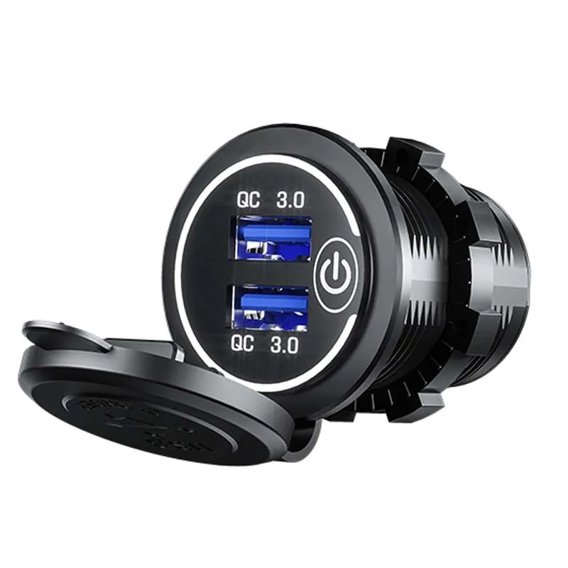 USB 3.0 Fast Charging Connector 12V to 5V 12-24V Charger Motorcycle Dual Socket Charger Adapter Outlet Power Light With LED Lamp image 5