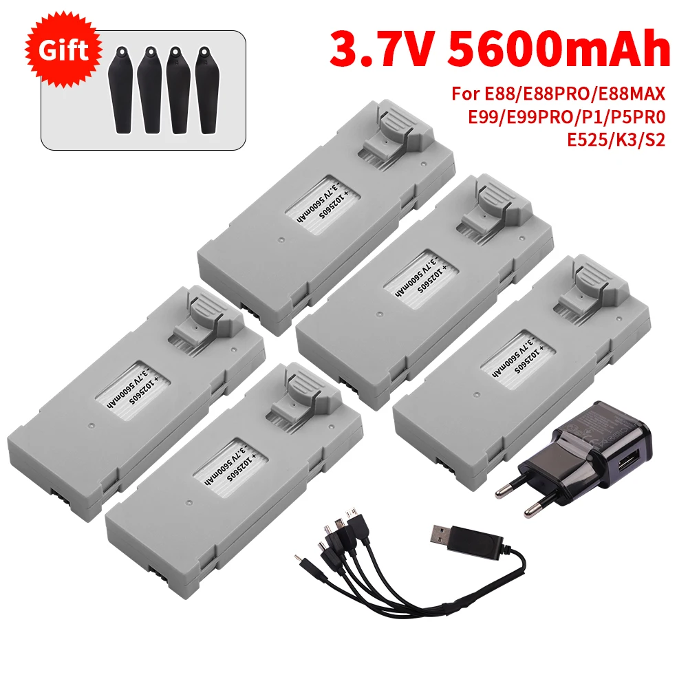 Baterai Lipo 3.7V 5600mAh isi ulang untuk Drone RC E88 E88PRO E99 S2 P1 K3 P10 A13 S98 E525 RC suku cadang Quadcopter Baterai + pengisi daya