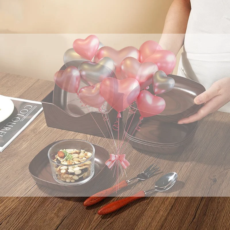 Wood Grain Snack Plates 10Pcs Unbreakable with Storage Holder Easy to Store Reusable for Home Party Catering Events
