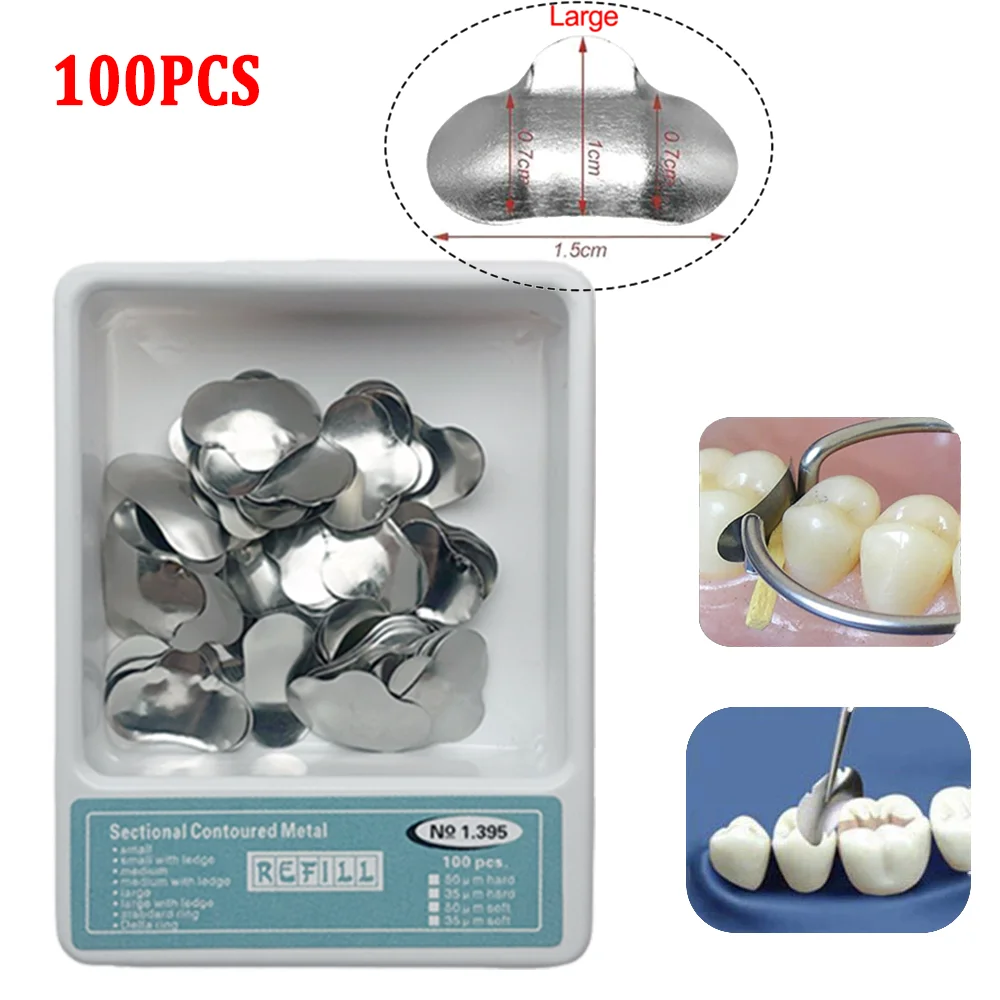 100Pcs Dental Matrix Sectional Contoured Matrices Band Kit Metal Rings Dentistry Matriz Materials Teeth Orthodontic Forming