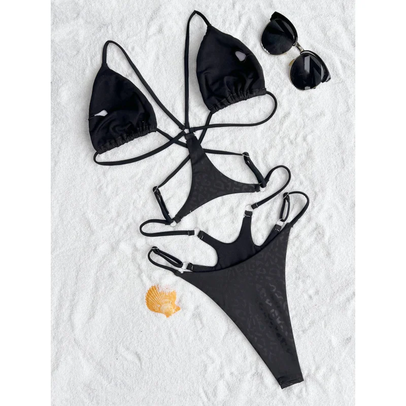 Chic Double New One-Piece Swimsuit Sexy Bikini Swimsuit Female Backless Swimsuit Solid Colorbikini6604