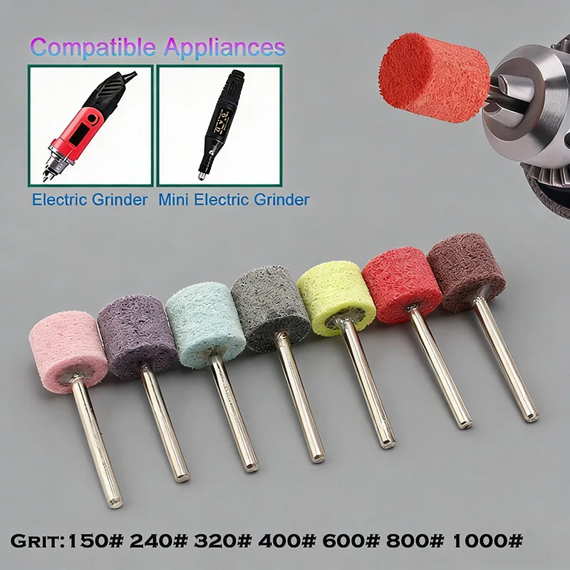 Leijiu 3mm Shaft 150–1000 Grit Nylon Fiber Abrasive Heads Polishing Abrasive Heads Loofah Abrasive Heads Sander Accessories