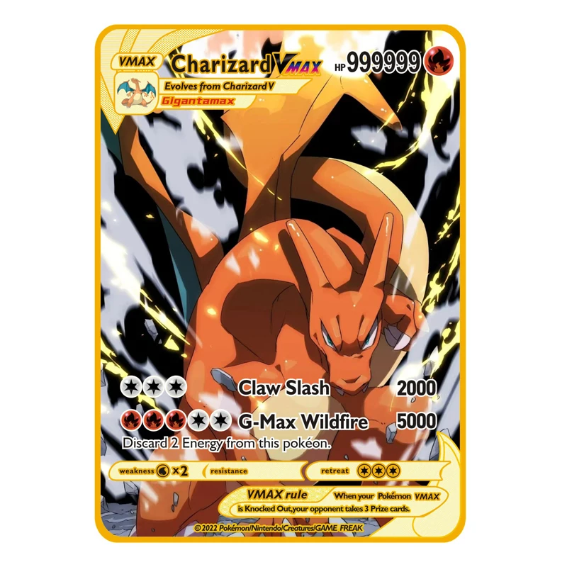 2026 Neue Pokemon Metallkarte 10000 Punkte Arceus Glurak Superkarte Golden Englisch Mewtu Vmax GX EX Weihnachtsgeschenke