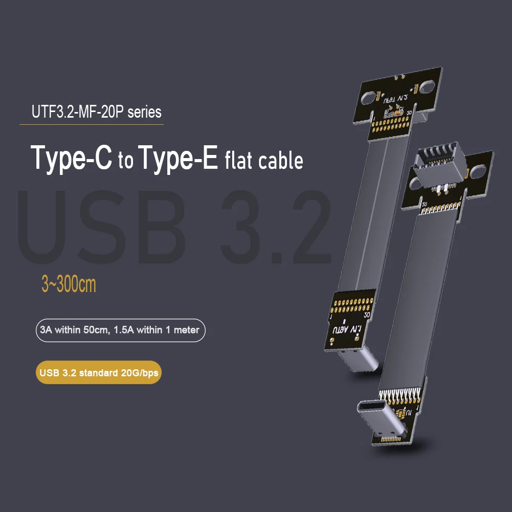 USB 3.2 Gen2x2 USB 20Gbps Type-C To Type-E Double Angled Fold 90 Degree Flat Extension Cable for ITX/ATX Motherboard A4 Case