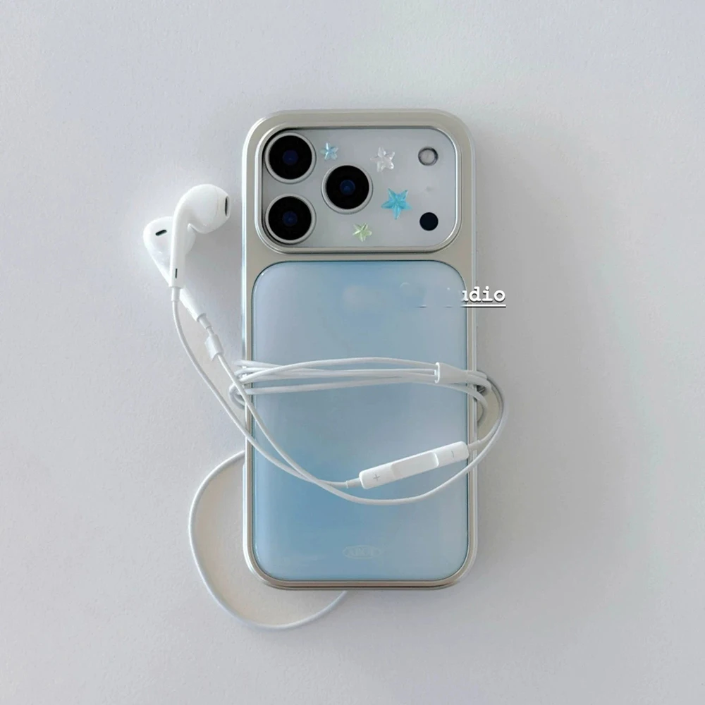 Funda de Teléfono Coreana con Degradado de Color Azul Leche para iPhone 17 16e 16 15 14 13 12 11 Air Pro Max X XR XSMAX 8 7 Plus, Transparente de Lujo