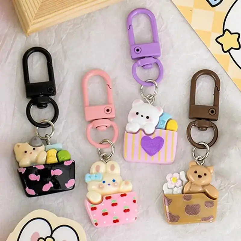 Cute Cartoon Animal Keychain For Keys And Accessories Cute Resin Animal Box Keychain DIY Bag Charm Girly Key Ring Gift