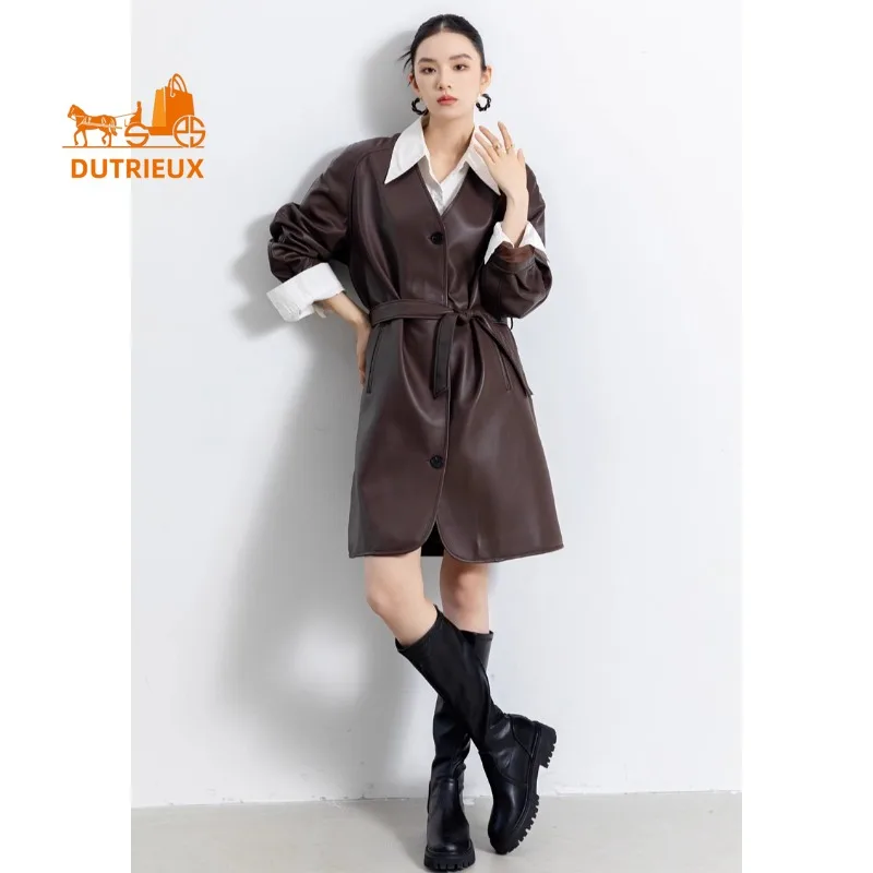 Giacca da donna in vera pelle con giacca a vento di media lunghezza semplice autunno e inverno, vera pelle di pecora al 100%, cappotto elegante alla moda da donna