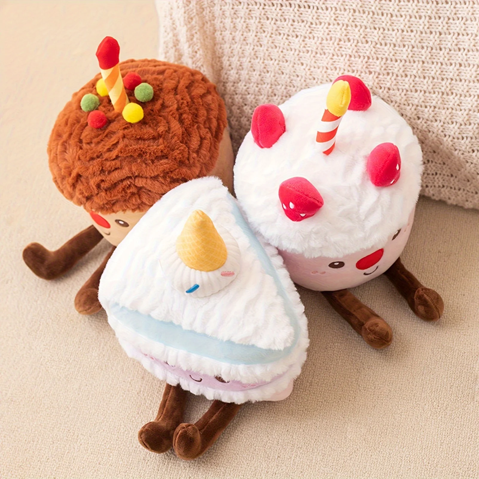 Adorable Birthday Cake Plush Toy - Soft Synthetic Fiber, Perfect For Party Decor & Unique Gift Idea