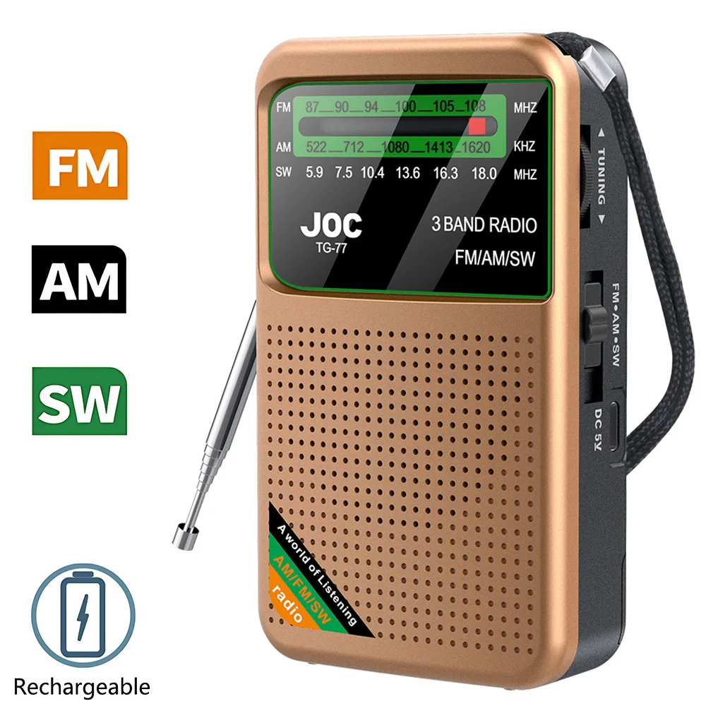 Portable Pocket Radio AM/FM/SW 3-Band Mini Portable Radio For Running Walking,Support Earphone Rechargeable Radio FM Receiver