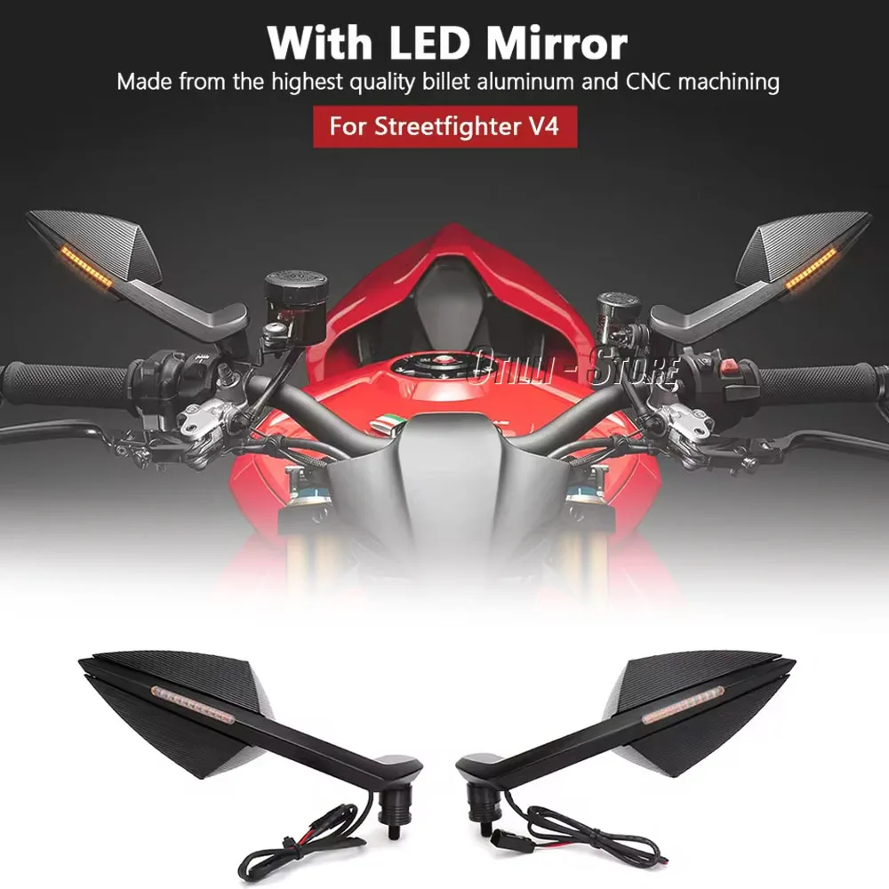 

Motorcycle Side Rearview Mirrors With Turn Signal LED Light New Blue Lenses For Ducati STREETFIGHTER V4 Streetfighter V4
