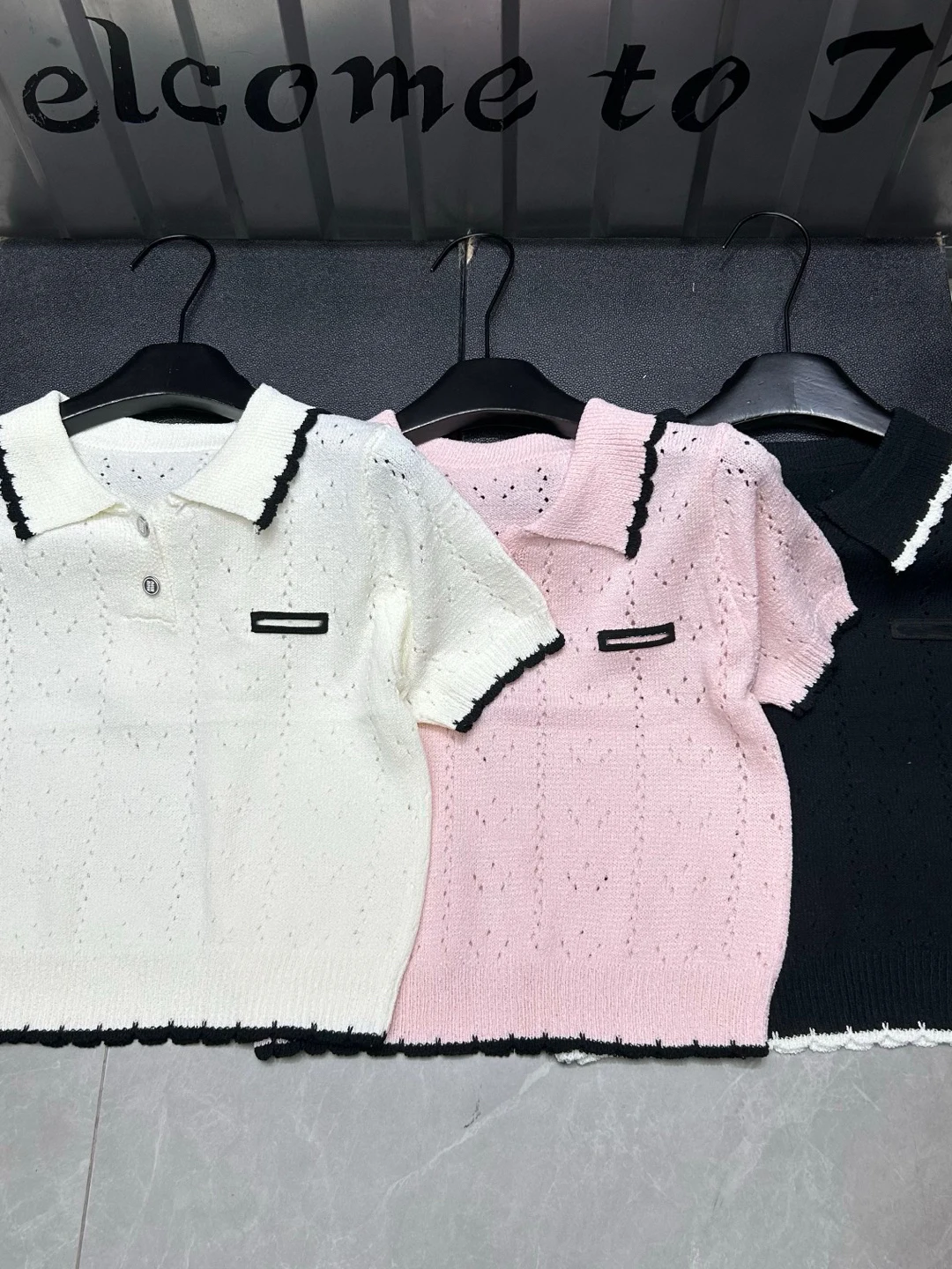 

VIBE Fashion Brand Spring Summer Ruffle Hollow out Short Sleeve Baby Collar Knitted Top Women's Elegant Versatile Ageless Shirt