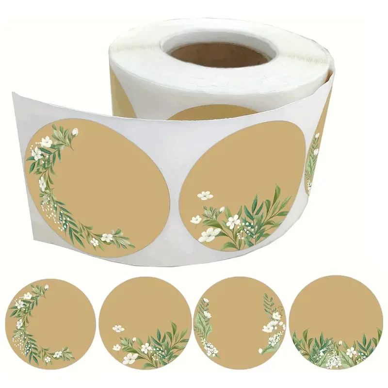 300pcs Kraft Floral Wreath Canning Jar Labels, 2-Inch Self-Adhesive Stickers, Natural Brown Spice Bottle Labels for Gifts