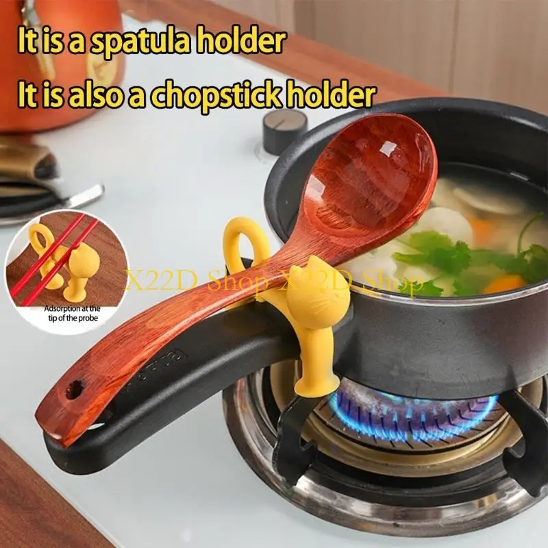X22D Practical Silicone Spoon Rest Cats Design Heat Resistant Kitchenwares Storage Solution