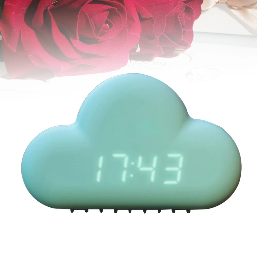 

Clouds Alarm Clock Ultra-Quiet Led Snooze Table Clock For Bedroom Desk Green Digital Plastic Timepiece