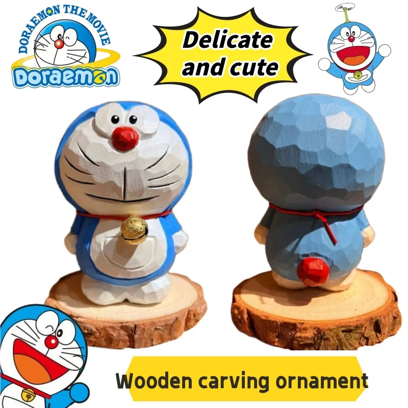 Doraemon Creative and Exquisite Anime Character Handmade Wooden Carving Figurine, Personalized Cartoon Holiday Gift Decoration