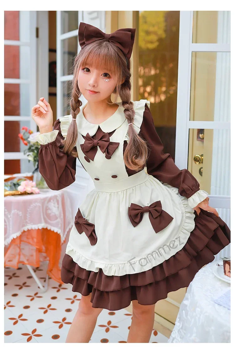 Japan Fashion Long Sleeved Kawaii Maid Lolita Dress Summer New Short Sleeve Sweet Cute Coffee Shop Clothing Women's Dress Y2k