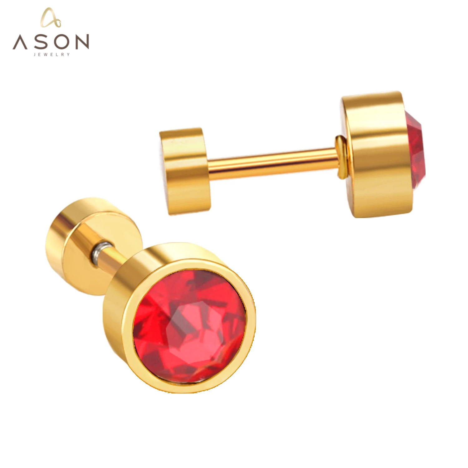 ASONSTEEL Classic Round Cubic Zirconia Piercing Stud Earrings 316L Stainless Steel For Women Crystal Cartilage Earring Jewelry