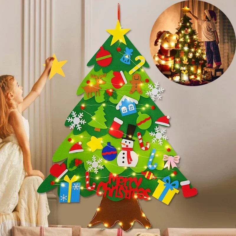 Diy sentiu árvore de natal brinquedo feliz natal decorações para casa 2024 cristmas ornamento natal navidad presentes papai noel ano novo