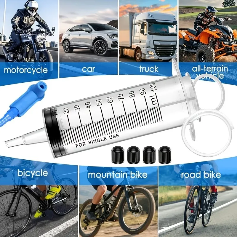 9-teiliges Auto- und Motorrad-Entlüftungsset für hydraulische Scheibenbremsen und Kupplungen, 100ml Multifunktionale Bremsflüssigkeits-Extraktions- und Befüllungsspritze mit Schlauchadapter Reparaturset – Detail 2