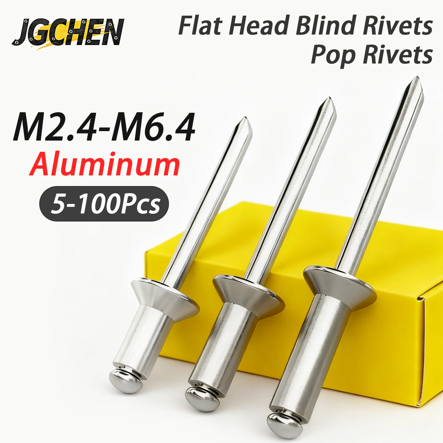 

5-100pcs Aluminium Flat Head Pop Rivet Blind Rivets M2.4 M3 M3.2 M4 M5 M6.4 for Metal Furniture & Automotive, Assorted Fastener