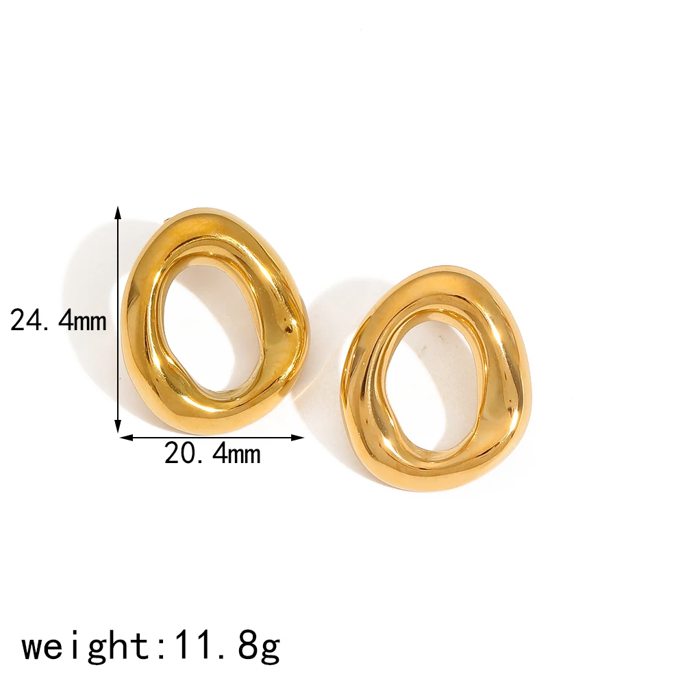 Minimalistische geometrische Ohrringe, goldfarben, aus Edelstahl, Damen, mit metallischer Struktur, auffälliger Schmuck. – Detail 5