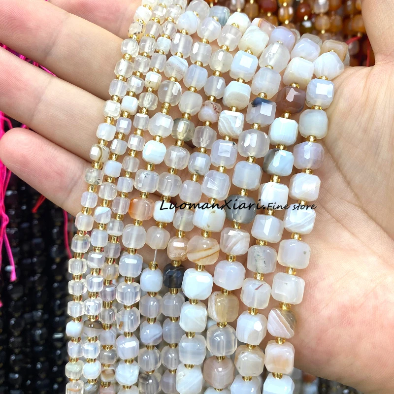 Natural Stone Indian Agate Faceted Square Loose Spacer Bead for Jewelry Making Diy Necklace Bracelet Charms Accessories 15''