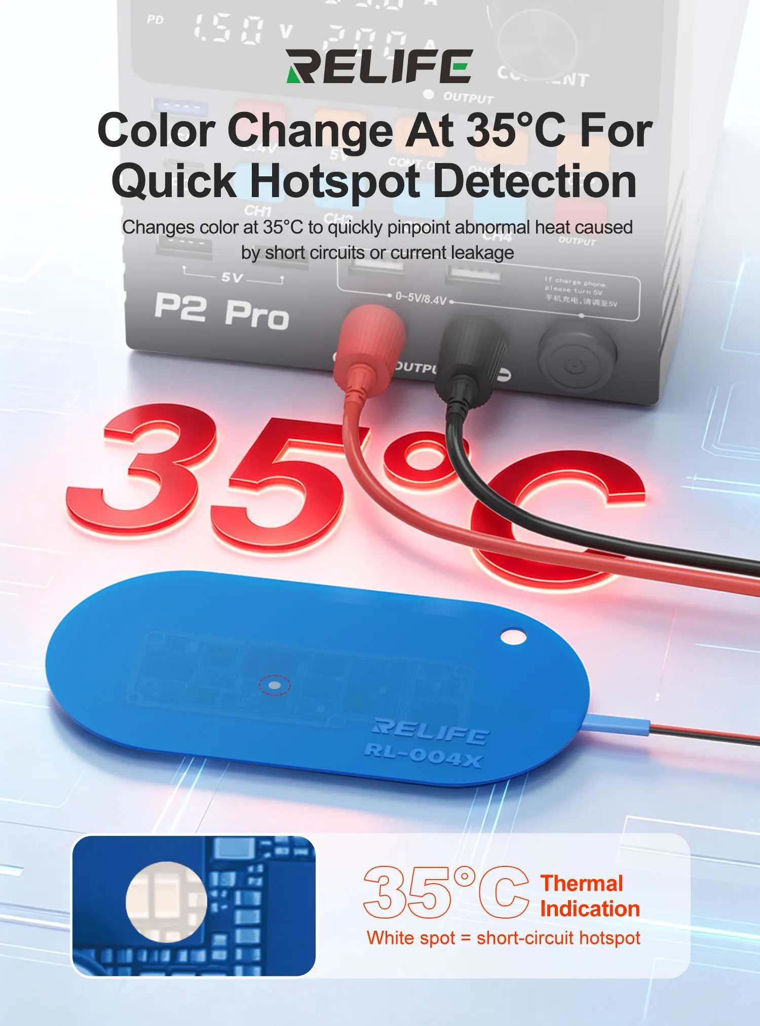 RELIFE RL-004X Motherboard Short Circuit Detection Film 35℃ Color Change Thermal Test Film For Phone PCB Motherboard Short Hotsp