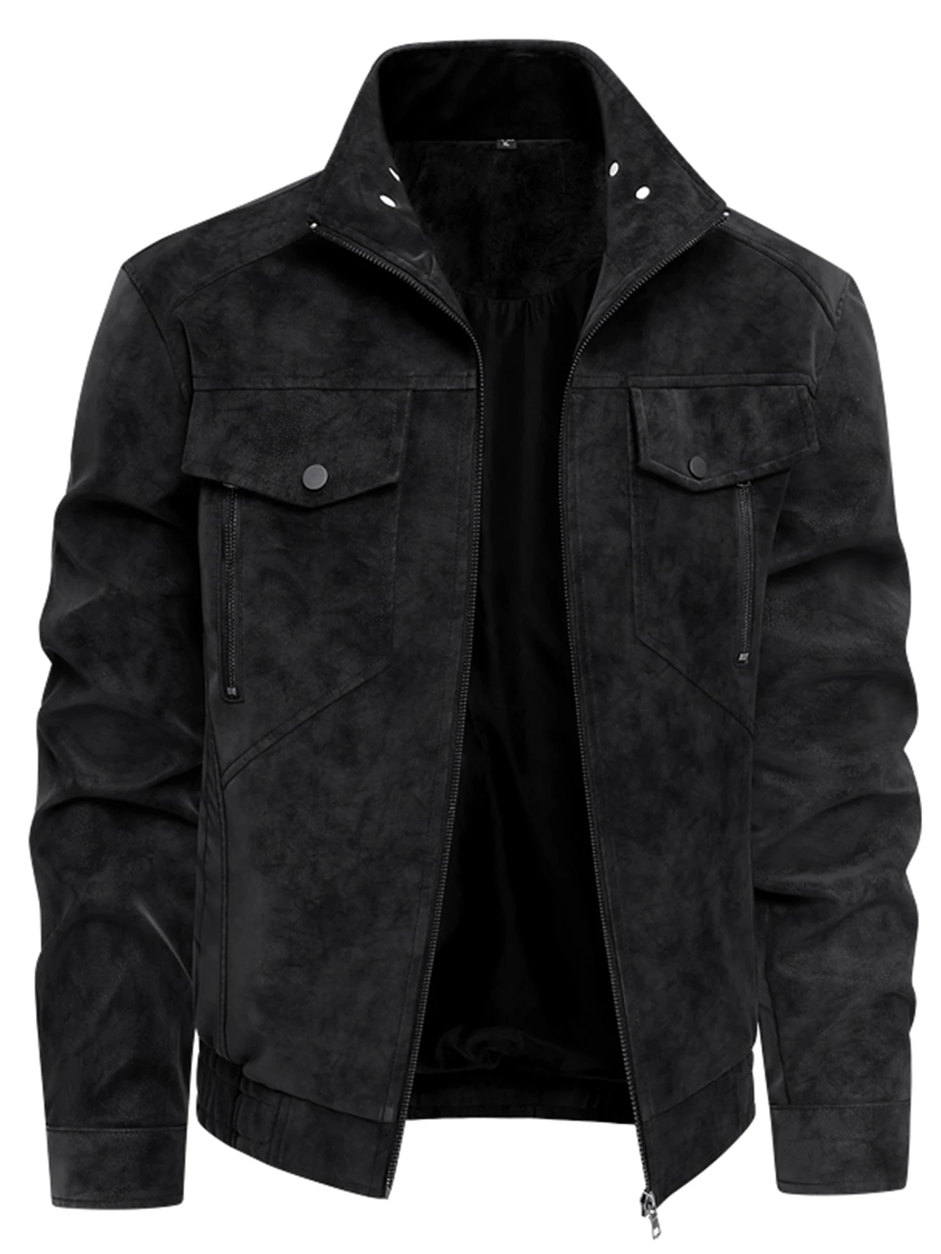 

Men's Plus Size Bomber Jacket with Collar & Full-Zip Closure - Motorcycle-Ready Casual Coat, Loose Fit Windproof Outer, Large Si