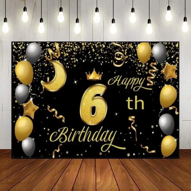 

Happy 6th Birthday Background Teddy Bear Baby Shower Banner Schoolring Decoration Children Boy Custom Backdrop Party Princess