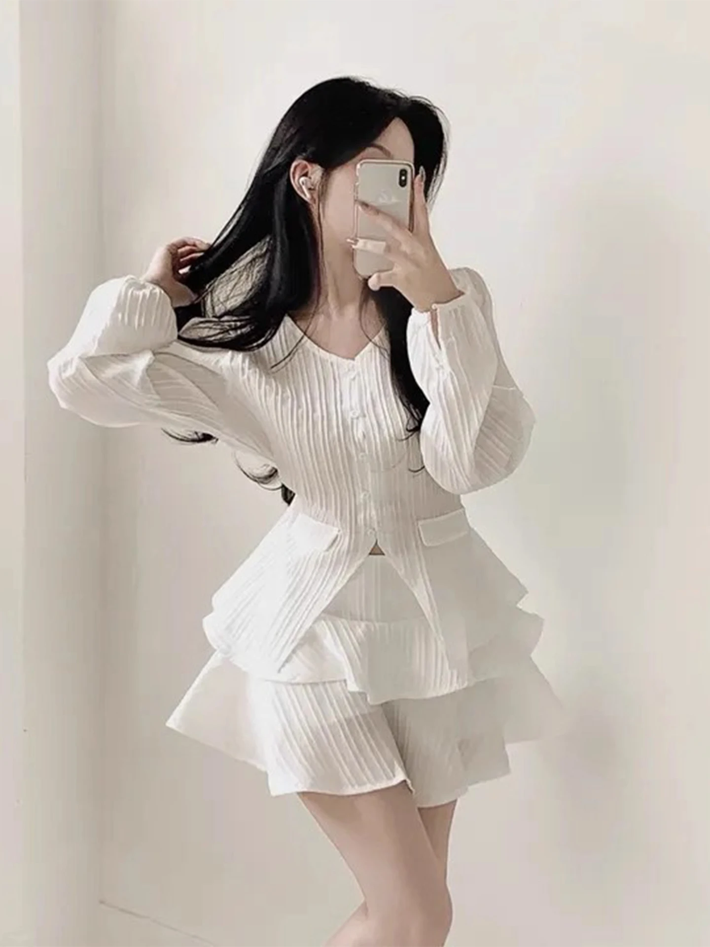 

Женская юбка-тортик с высокой талией и поясом Sweet Chic, осенняя текстура, длинный комплект из двух предметов для поездок на работу и снаружи