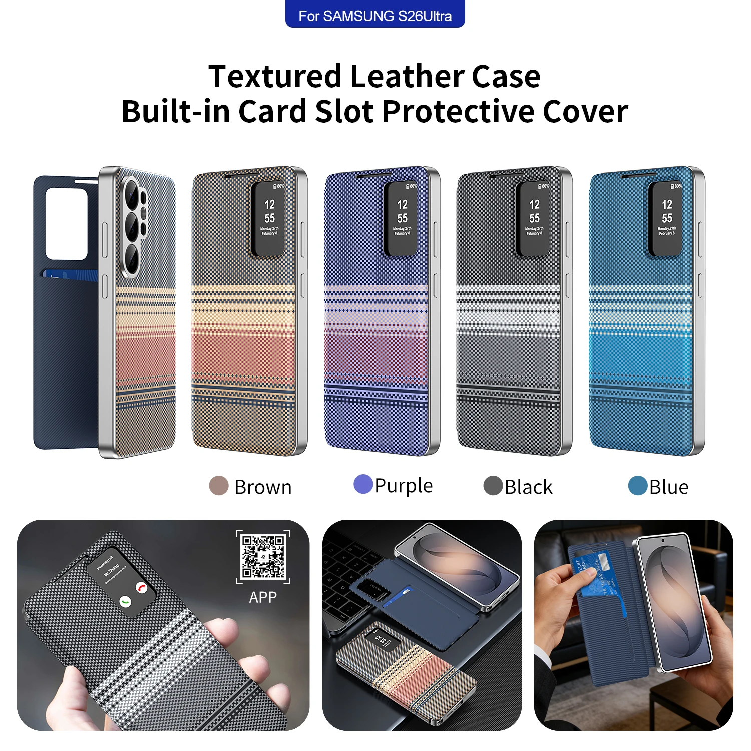 

Phone Cases APP Smart Window S-View Premium Leather Case For Samsung Galaxy S26 Ultra S25 S24 S23 S22 Flip Cover Protector Skins