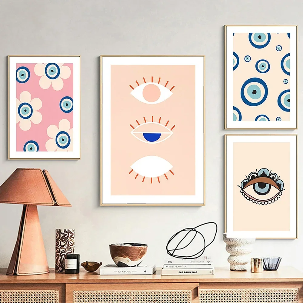 1PCS frameless Canvas Painting Nordic Posters and Prints Boho Lucky Turkish Greek Eyes Evil Eyes Hand Wall Art Islamic Pictures