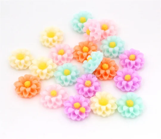 New Fashion 10mm 40pcs Mix Colors Flower Style Flat back Resin Cabochons For Bracelet Earrings accessories 