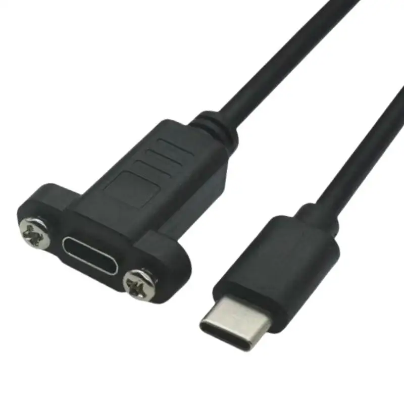 1Pcs Panel Mount Type-C USB-C Male To Female Extension Cable With Screw Hole Lock Connector Cable 0.3/0.5/1/1.5 Meters