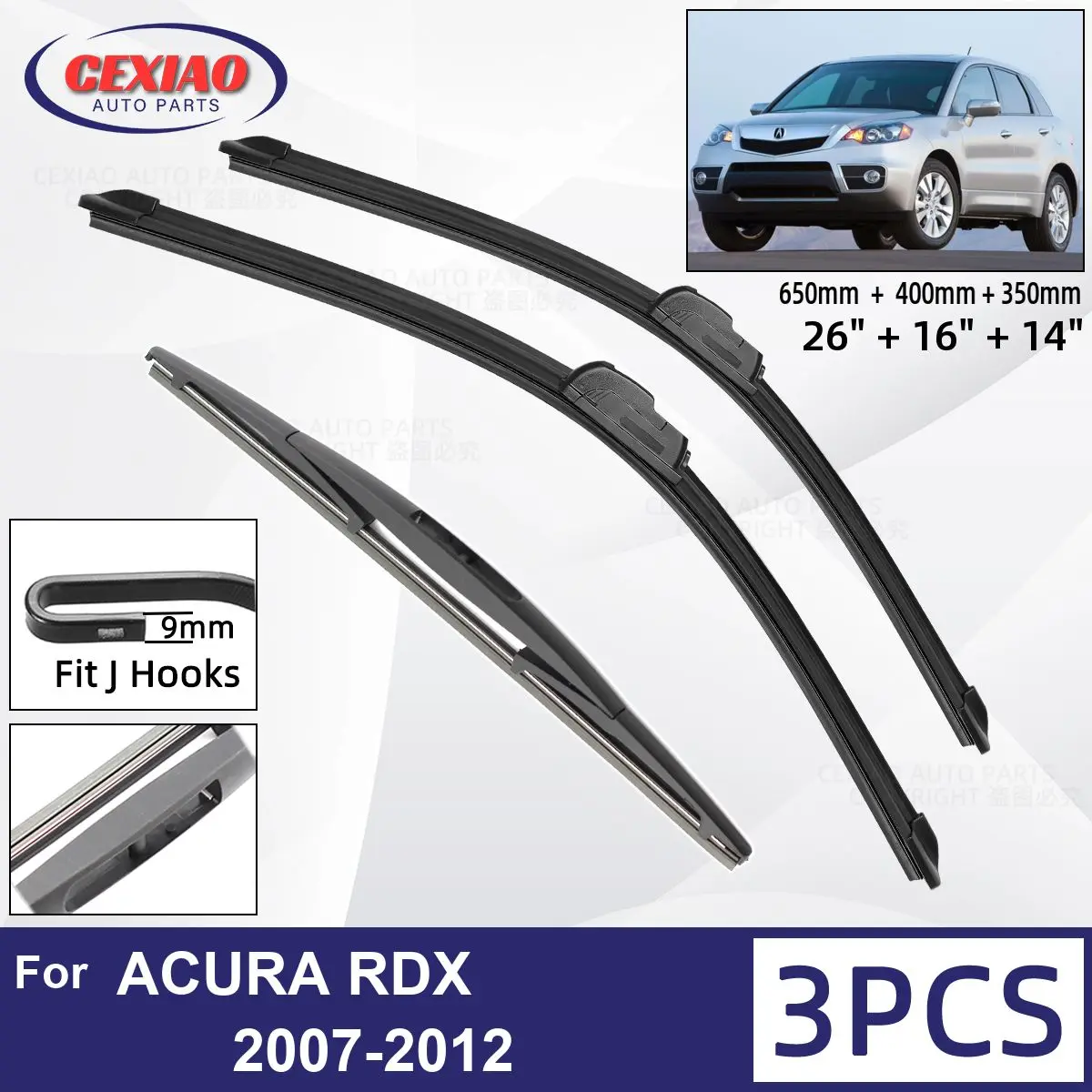 

For ACURA RDX 2007-2012 Car Front Rear Wiper Blades Soft Rubber Windscreen Wipers Auto Windshield 26"16"14" 2008 2009 2010 2011