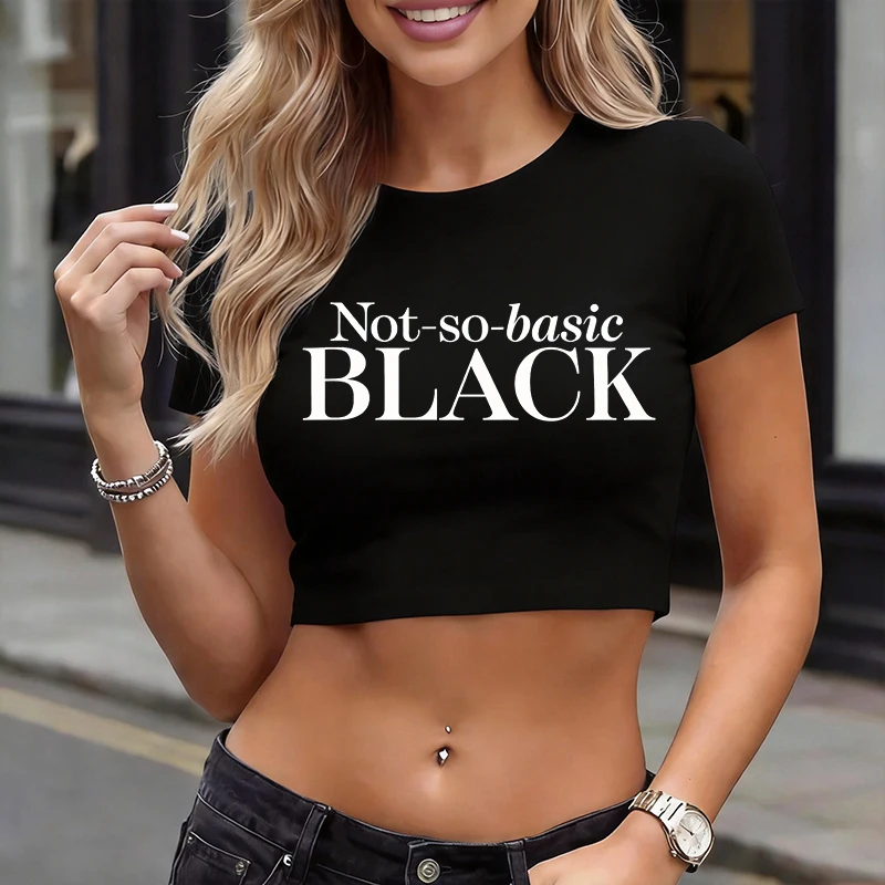 Women's Short Sleeve Cropped T Shirt with Letter Not So Baise Print Sexy Summer Crew Neck Crop Tops Vintage Tshirt Clothes Girls
