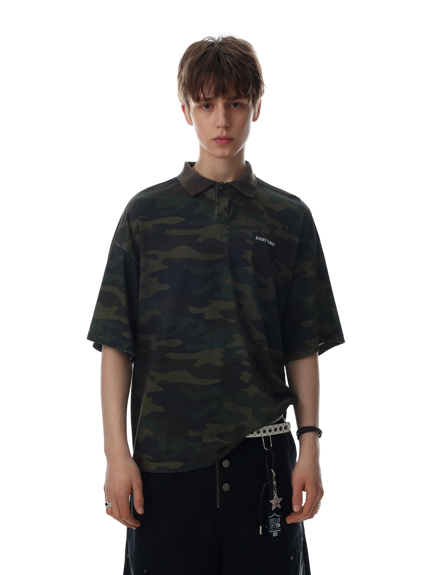 MRNEARLY American Retro Camouflage  Shirt Men's Short Sleeve Embroidered Loose Vintage Trendy Top Skin-friendly Breathable