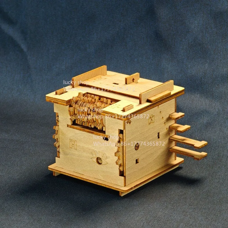 

Schrodinger's Cat Themed Wooden Mechanism Box, Hell Level Ultra Hard Decryption Case, Creative Desktop Art Ornament