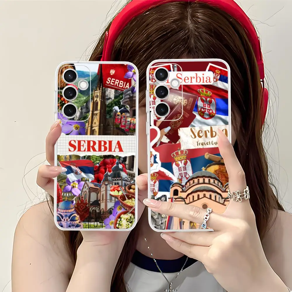 Serbia Flag Mobile Cell Phone Case for Samsung Galaxy S25 S24 S23 S22 S21Plus FE Ultra Clear Colour Cover Smartphone Luxury