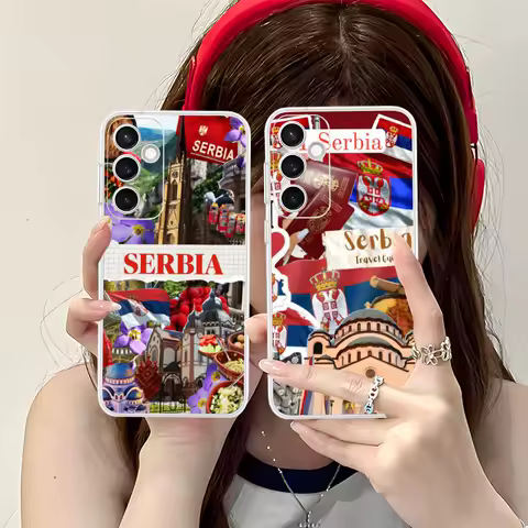 Serbia Flag Mobile Cell Phone Case for Samsung Galaxy S25 S24 S23 S22 S21Plus FE Ultra Clear Colour Cover Smartphone Luxury