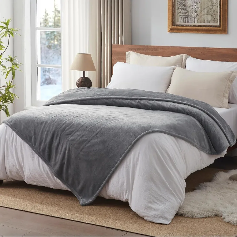 

King Size Electric Heating Blanket 10 Levels Auto Shut Off Fast Heating Machine Washable King 100x90 Inches Light Grey