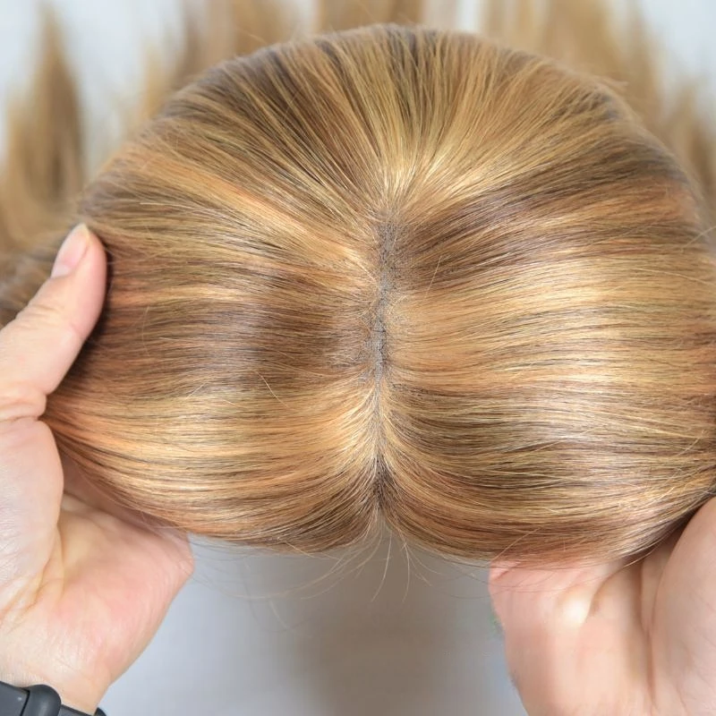 شعر نسائي علوي 100% شعر بشري مربوط يدويًا قاعدة من البولي يوريثان أحادية 4x6 بوصة 14 بوصة الجزء الأوسط لجزء طبيعي #4