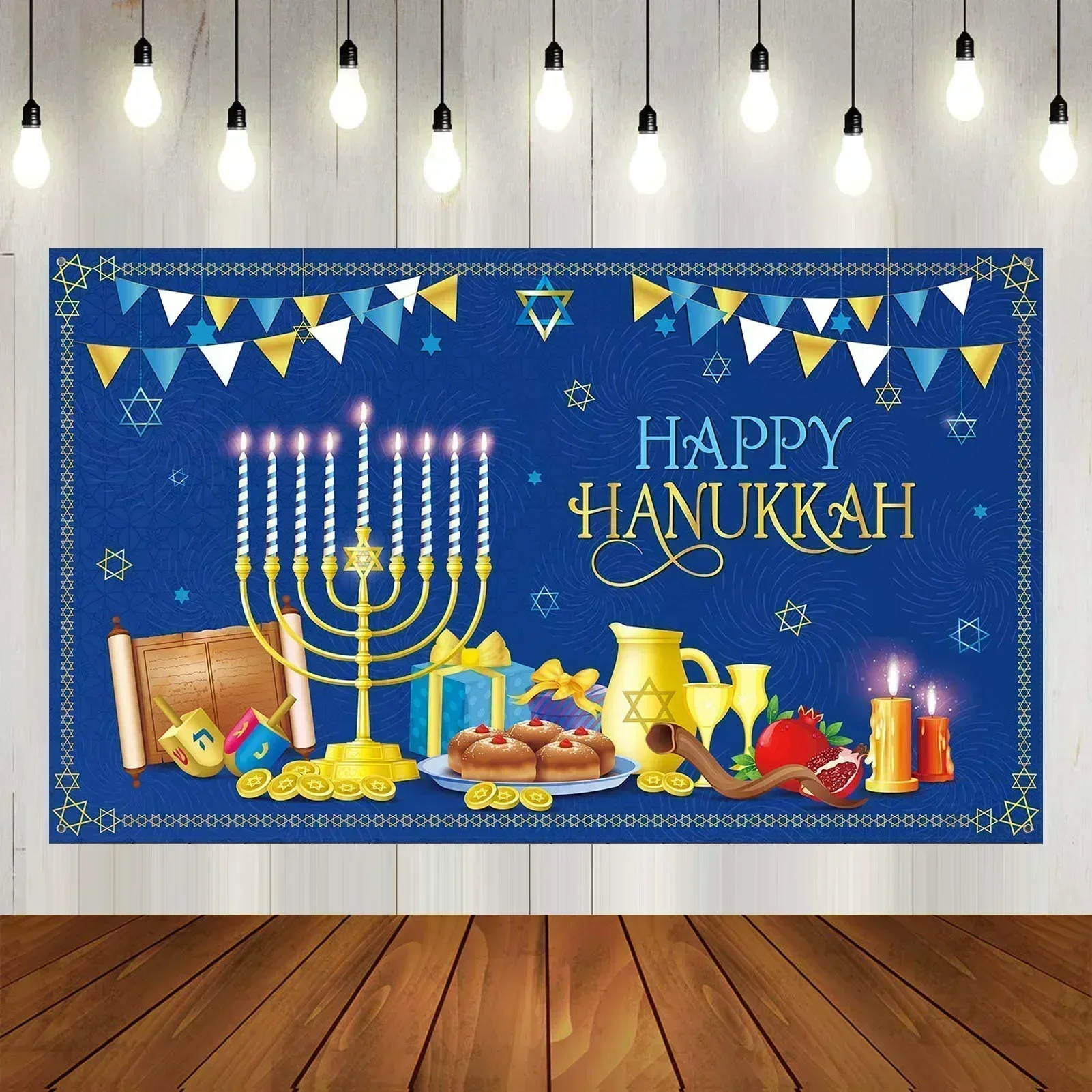 Happy Hanukkah Backdrop, Hanukkah Photography Background, Decorations Candlestick, Jewish Holiday Party Decor, Chanukah Supplies