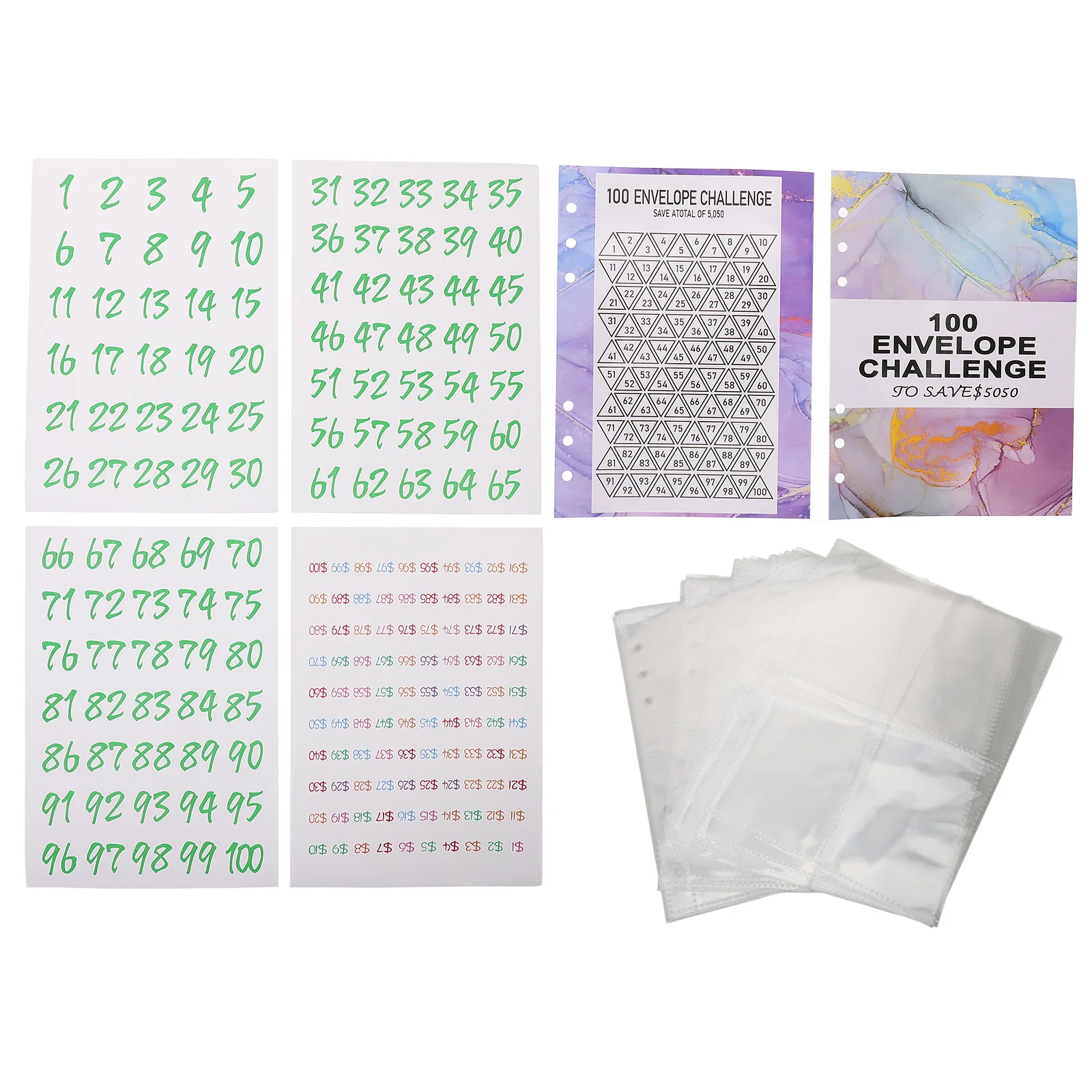 

1 Set Marble-Themed Cash Saving Planner Inner Cores 4-Grid Card Films Number Stickers For Money Challenge Supplies Saving Binder