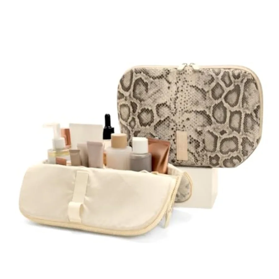 

Vertical Waterproof Makeup and Toiletry Bag 23-Pocket Organizer with Upright, Fold-Down Design for Skincare, Toiletries and Ess