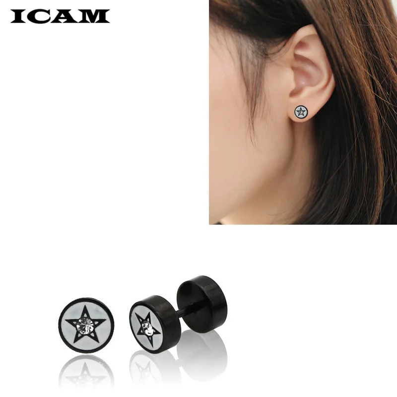 ICAM Punk Style Medical Titanium Stainless Steel Earrings Women Men\'s Barbell Dumbbell Punk Gothic Stud Piercing Earring For Men