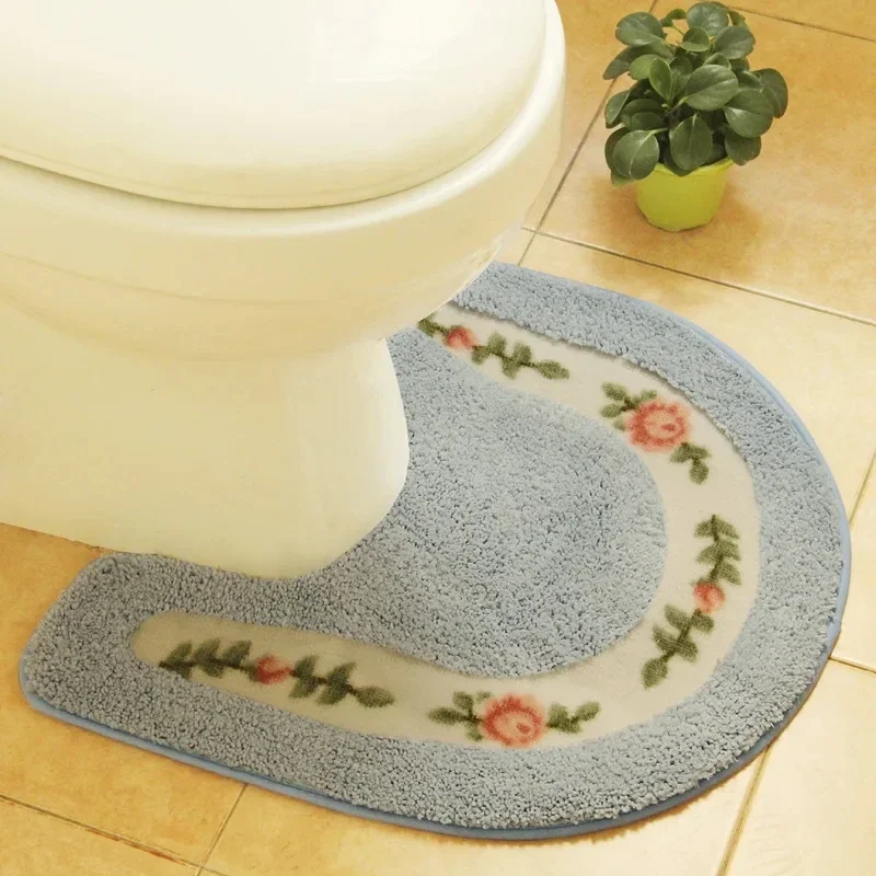 50Cm Oval Toilet Pad Home Square Bathroom Floor Mat Coral Velvet Carpet Bathroom Rug Toilet Non-slip Bath Mats Absorbent Pads