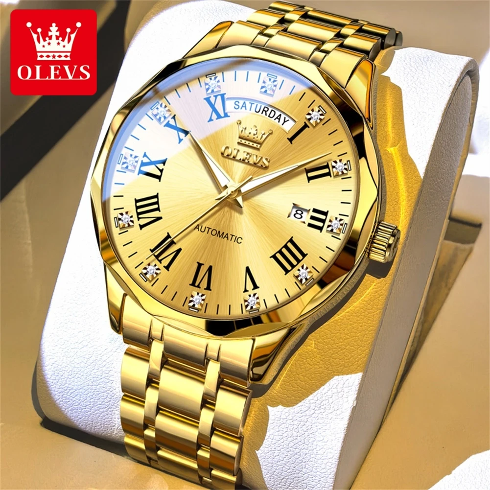 

OLEVS 6780 Automatic Men's Watch Roman Scale Diamond Dial Top Luxury Mechanical Watch for Men
